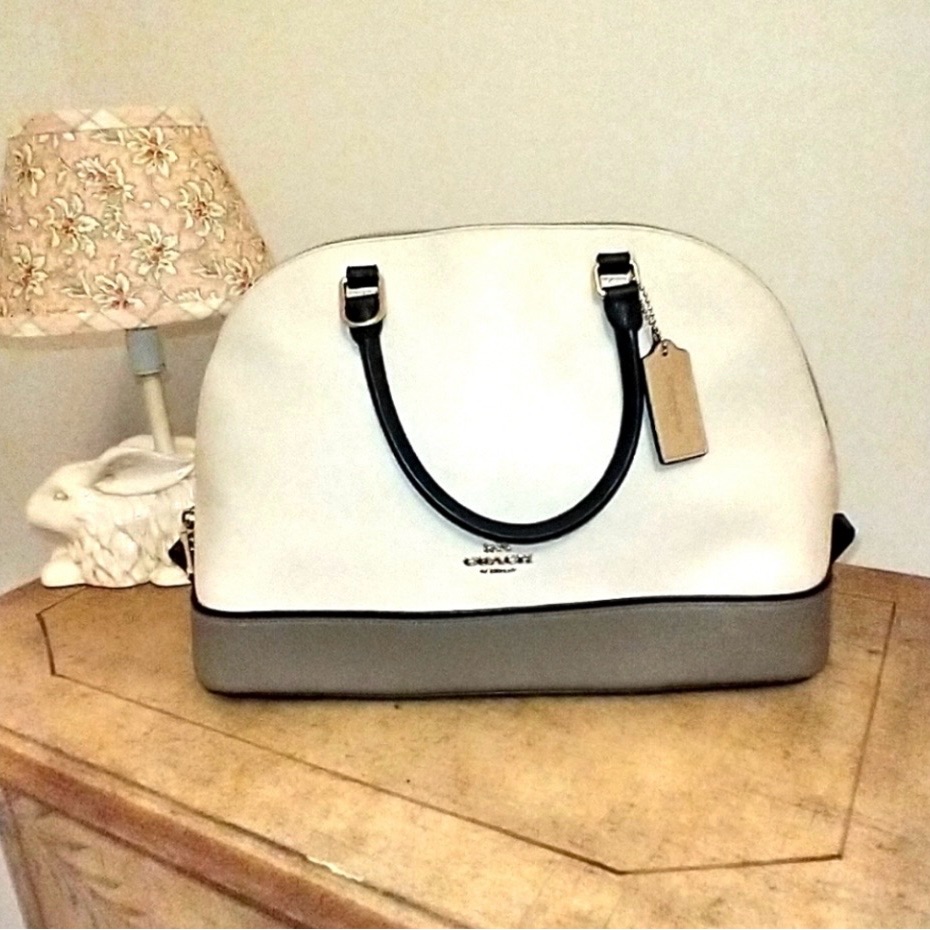 Coach Sierra Satchel Bag Crossbody Cream, Black, And Gray Cross Grain Leather